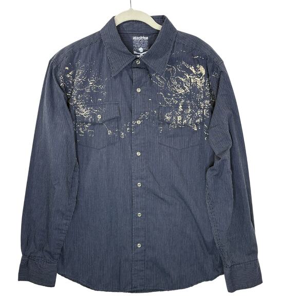 MK Machine Size L Pearl Snap Shirt Y2K Vintage Graphic Grunge Rock Western - Picture 1 of 11